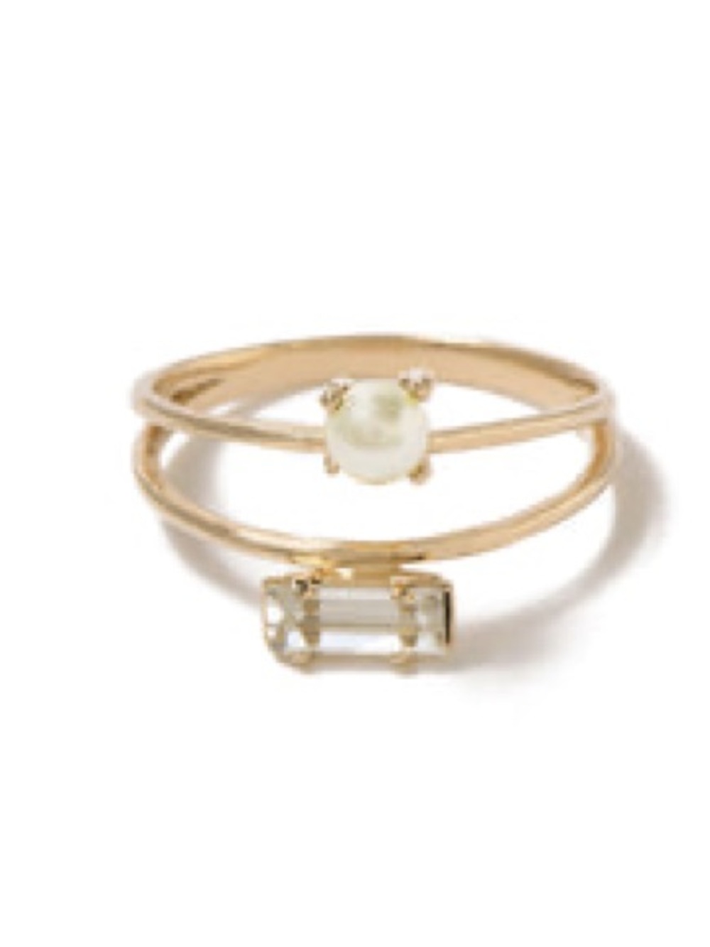 Bing Bang NYC Monroe Duet Ring in Yellow Gold and Clear Crystal, sz 8